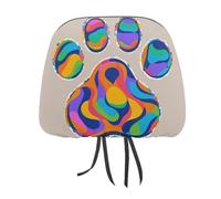 QMKFWT Colorful Dog Paw Print Car Seat Headrest Cover Adjustable and Reusable Anti-Dirty Flexible Hear Rest Covers Soft Dust-Proof Car Seat Headrest Protector for Most Vehicles
