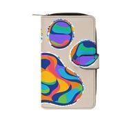 QMKFWT Colorful Dog Paw Print Leather Wallet Long Checkbook Wallets Classic Bifold Ladies Clutch with ID Window