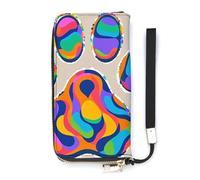 QMKFWT Colorful Dog Paw Print Wallet Large Capacity Clutch Cash PursePU Leather Long Zipper Pouch Wallet Unisex, white, 20x10.5cm, Wallet