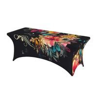 QMKFWT Colorful Flowers Decorative Tablecloth Protector for Wedding, Banquet & Parties6FT Spandex Rectangle Tablecloths, Stretch Washable Table Cloth Wrinkle Free Patio Table Cover
