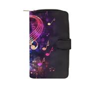 QMKFWT Colorful Galaxy Music Note Leather Wallet Long Checkbook Wallets Classic Bifold Ladies Clutch with ID Window