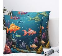 QMKFWT Colorful Minnows Plush Throw Pillow Covers 20"X20",Soft Cozy Couch Cushion Covers Decorative Pillow Cases for Holiday Home Bedroom Sofa Decors