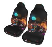 QMKFWT Colorful Music Notes Printed 2 Pcs Automotive Seat Covers for Front with Elastic Straps Car Protector Seat Covers for Car SUV Truck