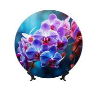 QMKFWT Colorful Orchids Flower Bone China Decorative Plate,7in Ceramic Decorative Plates with Display Stand,Ceramic Ornaments Art Porcelain Plate for Home Office Wall Decor Collections Plates
