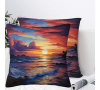 QMKFWT Colorful Seascape Plush Throw Pillow Covers 24"X24",Soft Cozy Couch Cushion Covers Decorative Pillow Cases for Holiday Home Bedroom Sofa Decors