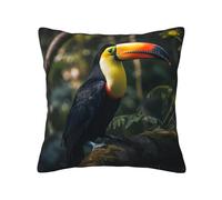 QMKFWT Colorful Toucan Print Throw Pillow Covers Decorative Pillow Cover Square Cushion Cases Soft Cushion Cover Throw Sofa Pillow Case for Home Decor Living Room Bed Couch Car 16"x16"