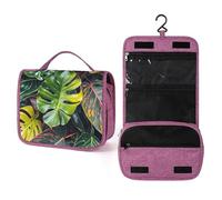 QMKFWT Colorful Tropical Leaves Pattern Toiletry Bag Waterproof Makeup Bag with Hanging Hook Cosmetic Bags for Women Travel Essentials