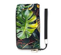QMKFWT Colorful Tropical Leaves Pattern Wallet Large Capacity Clutch Cash PursePU Leather Long Zipper Pouch Wallet Unisex, white, 20x10.5cm, Wallet