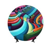 QMKFWT Colorful World Bone China Decorative Plate,7in Ceramic Decorative Plates with Display Stand,Ceramic Ornaments Art Porcelain Plate for Home Office Wall Decor Collections Plates
