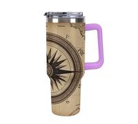 QMKFWT Compass Wind Road Map Travel Coffee Mug Reusable Durable Stainless Steel Insulated Tumbler with Handle And Straw Leak Resistant Portable Thermal Cup Gifts for Men Women 40 Oz