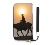 QMKFWT Cool Bull Riding Silhouette Wallet Large Capacity Clutch Cash PursePU Leather Long Zipper Pouch Wallet Unisex, white, 20x10.5cm, Wallet