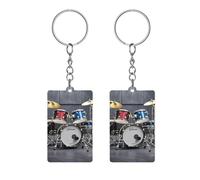 QMKFWT Cool Drum Set Keychain Personalized Acrylic Keychain Double Sided Rectangle Key Chains with Key Ring for Sublimation Keyring Backpack Pendant Keyring Kit Gift, White, 5x3cm