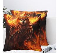 QMKFWT Cool Flame Owl Plush Throw Pillow Covers 18"X18",Soft Cozy Couch Cushion Covers Decorative Pillow Cases for Holiday Home Bedroom Sofa Decors
