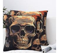 QMKFWT Cool Retro Skull Graphics Plush Throw Pillow Covers 24"X24",Soft Cozy Couch Cushion Covers Decorative Pillow Cases for Holiday Home Bedroom Sofa Decors