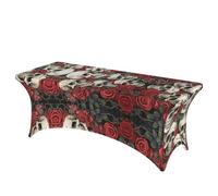 QMKFWT Cool Skull Head and Roses Decorative Tablecloth Protector for Wedding, Banquet & Parties6FT Spandex Rectangle Tablecloths, Stretch Washable Table Cloth Wrinkle Free Patio Table Cover