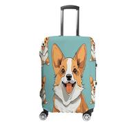 QMKFWT Corgi Cute Dog Travel Luggage Cover Washable Anti-scratch Suitcase Protector Dustproof Protective Cover Case for Wheeled Luggage Fits 19-32 Inch Luggage, white, Small