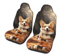 QMKFWT Corgi Dog Printed 2 Pcs Automotive Seat Covers for Front with Elastic Straps Car Protector Seat Covers for Car SUV Truck