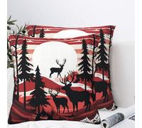 QMKFWT Cow Deer Tree Christmas Plush Throw Pillow Covers 20"X20",Soft Cozy Couch Cushion Covers Decorative Pillow Cases for Holiday Home Bedroom Sofa Decors