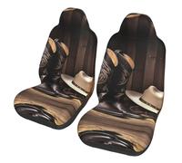 QMKFWT Cowboy Black Hat Western Boots1 Printed 2 Pcs Automotive Seat Covers for Front with Elastic Straps Car Protector Seat Covers for Car SUV Truck