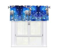 QMKFWT Crystal Reindeer Christmas Curtain Valance for Windows,Kitchen Window Curtains Blackout Drapes Window Treatments Decorative Rod Pocket Short Curtain for Living Room Bedroom,54" W x 18" L