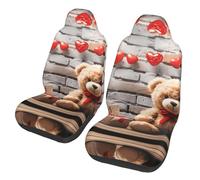 QMKFWT Cute Bear Valentine Gift Printed 2 Pcs Automotive Seat Covers for Front with Elastic Straps Car Protector Seat Covers for Car SUV Truck
