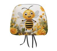 QMKFWT Cute Bees Daisy Flower Car Seat Headrest Cover Adjustable and Reusable Anti-Dirty Flexible Hear Rest Covers Soft Dust-Proof Car Seat Headrest Protector for Most Vehicles