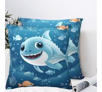 QMKFWT Cute Blue Fish Plush Throw Pillow Covers 16"X16",Soft Cozy Couch Cushion Covers Decorative Pillow Cases for Holiday Home Bedroom Sofa Decors