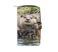 QMKFWT Cute Brown Otters Leather Wallet Long Checkbook Wallets Classic Bifold Ladies Clutch with ID Window