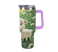 QMKFWT Cute Cartoon Sheep Travel Coffee Mug Reusable Durable Stainless Steel Insulated Tumbler with Handle And Straw Leak Resistant Portable Thermal Cup Gifts for Men Women 40 Oz