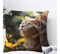 QMKFWT Cute Cat and Butterfly Plush Throw Pillow Covers 22"X22",Soft Cozy Couch Cushion Covers Decorative Pillow Cases for Holiday Home Bedroom Sofa Decors