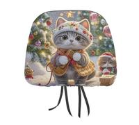 QMKFWT Cute Cat Sing Christmas Carols Car Seat Headrest Cover Adjustable and Reusable Anti-Dirty Flexible Hear Rest Covers Soft Dust-Proof Car Seat Headrest Protector for Most Vehicles