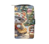 QMKFWT Cute Cat Sing Christmas Carols Leather Wallet Long Checkbook Wallets Classic Bifold Ladies Clutch with ID Window