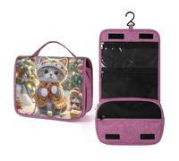QMKFWT Cute Cat Sing Christmas Carols Toiletry Bag Waterproof Makeup Bag with Hanging Hook Cosmetic Bags for Women Travel Essentials