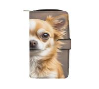 QMKFWT Cute Chihuahua Leather Wallet Long Checkbook Wallets Classic Bifold Ladies Clutch with ID Window