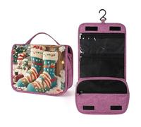 QMKFWT Cute Christmas Socks Toiletry Bag Waterproof Makeup Bag with Hanging Hook Cosmetic Bags for Women Travel Essentials