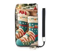 QMKFWT Cute Christmas Socks Wallet Large Capacity Clutch Cash PursePU Leather Long Zipper Pouch Wallet Unisex, white, 20x10.5cm, Wallet