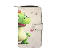 QMKFWT Cute Dinosaur Leather Wallet Long Checkbook Wallets Classic Bifold Ladies Clutch with ID Window