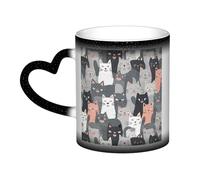 QMKFWT Cute Funny Grey Cats Pattern Coffee Mugs 11 Oz Heat Sensitive Starry Sky Color Changing Mugs, Ceramic Magic Cup with Handle Personalized Tea Cups Novelty Coffee Cup Gift for Women Men Black