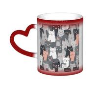 QMKFWT Cute Funny Grey Cats Pattern Coffee Mugs 11 Oz Heat Sensitive Starry Sky Color Changing Mugs, Ceramic Magic Cup with Handle Personalized Tea Cups Novelty Coffee Cup Gift for Women Men Red
