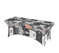 QMKFWT Cute Funny Grey Cats Pattern Decorative Tablecloth Protector for Wedding, Banquet & Parties6FT Spandex Rectangle Tablecloths, Stretch Washable Table Cloth Wrinkle Free Patio Table Cover