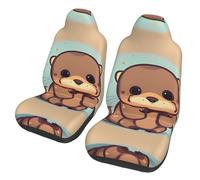 QMKFWT Cute Otter Printed 2 Pcs Automotive Seat Covers for Front with Elastic Straps Car Protector Seat Covers for Car SUV Truck