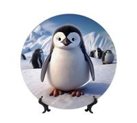 QMKFWT Cute Penguin Bone China Decorative Plate,10inï¼ˆ25cmï¼‰ Ceramic Decorative Plates with Display Stand,Ceramic Ornaments Art Porcelain Plate for Home Office Wall Decor Collections Plates