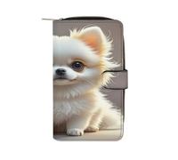 QMKFWT Cute Pomeranian Leather Wallet Long Checkbook Wallets Classic Bifold Ladies Clutch with ID Window