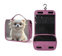 QMKFWT Cute Pomeranian Toiletry Bag Waterproof Makeup Bag with Hanging Hook Cosmetic Bags for Women Travel Essentials