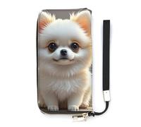 QMKFWT Cute Pomeranian Wallet Large Capacity Clutch Cash PursePU Leather Long Zipper Pouch Wallet Unisex, white, 20x10.5cm, Wallet