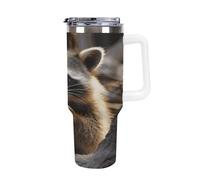 QMKFWT Cute Raccoon Travel Coffee Mug Reusable Durable Stainless Steel Insulated Tumbler with Handle And Straw Leak Resistant Portable Thermal Cup Gifts for Men Women 40 Oz