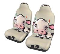 QMKFWT Cute White Cow Printed 2 Pcs Automotive Seat Covers for Front with Elastic Straps Car Protector Seat Covers for Car SUV Truck