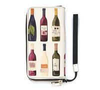 QMKFWT Cute Wines Bottle Wallet Large Capacity Clutch Cash PursePU Leather Long Zipper Pouch Wallet Unisex, white, 20x10.5cm, Wallet