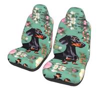 QMKFWT Dachshund Florals Printed 2 Pcs Automotive Seat Covers for Front with Elastic Straps Car Protector Seat Covers for Car SUV Truck