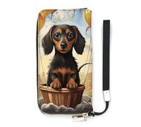 QMKFWT Dachshund Hot Air Balloon Wallet Large Capacity Clutch Cash PursePU Leather Long Zipper Pouch Wallet Unisex, white, 20x10.5cm, Wallet